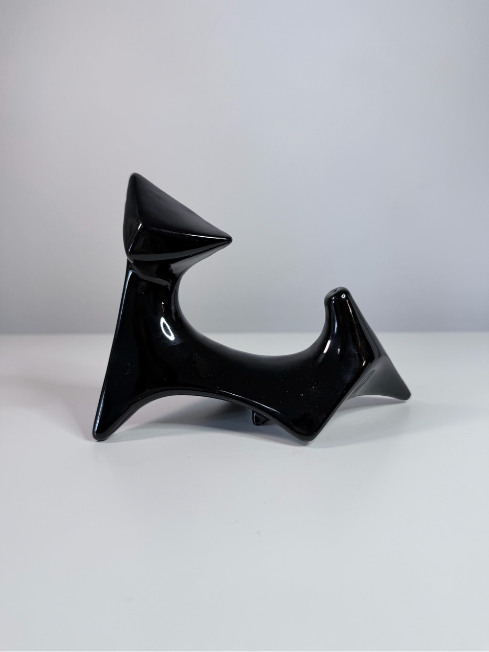 1960s Atomic Black Cat Figurine Cubist Ceramic Sculpture MCM